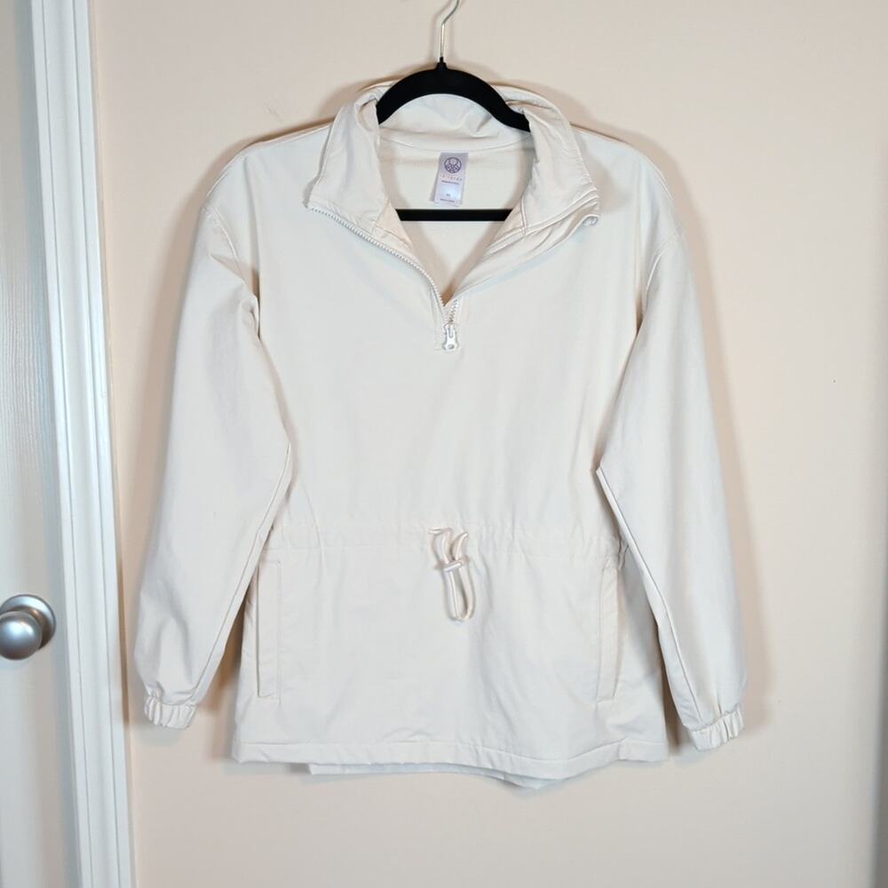 Te Verde Ivory Cream Drawstring Utility Water Resistant Jacket Pullover